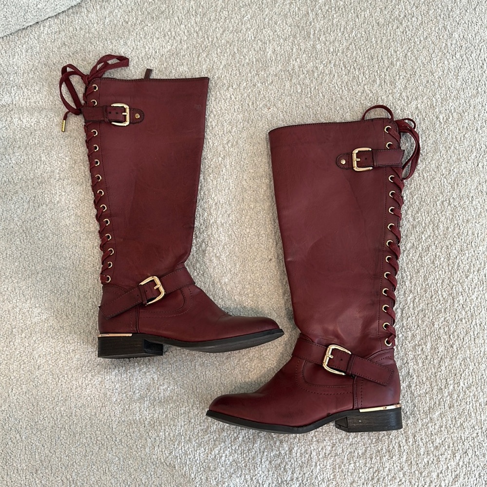 WANTED Women’s Lady Luck Lace-up Back Knee High Riding Boot